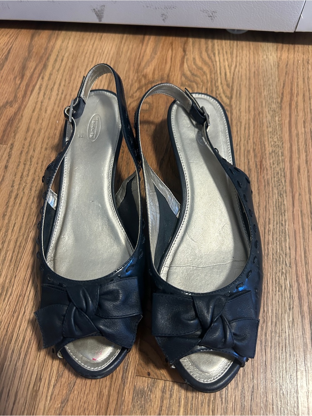 Vintage Black Patent Talbots Kitten Heel Peeptoe Wedges